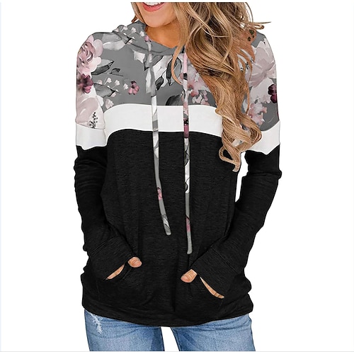 

Women's Pullover Hoodie Sweatshirt Pullover Floral Front Pocket Print Daily Sports 3D Print Active Streetwear Clothing Apparel Hoodies Sweatshirts Black Light gray
