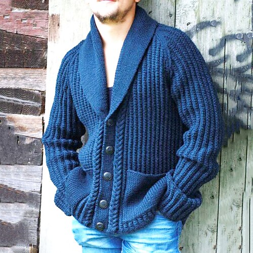 

Men's Cardigan Sweater Ribbed Knit Cropped Knitted Solid Color V Neck Basic Stylish Outdoor Daily Fall Winter Blue M L XL / Cotton / Long Sleeve / Long Sleeve / Weekend