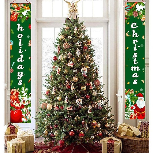 

Christmas Door Curtain Hanging Flag Decoration Door Curtain Merry Bright Door Flag Making Christmas Couplet