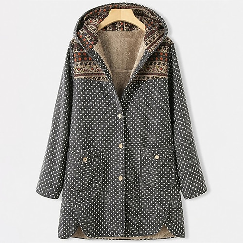 

Women's Winter Jacket Winter Coat Hoodied Jacket Windproof Warm Outdoor Street Daily Vacation Button Pocket Print Single Breasted Hoodie Fashion Casual Daily Modern Retro Polka Dot Regular Fit