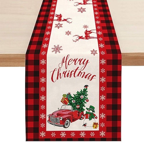 

Christmas Trees Table Runner Merry Xmas , Seasonal Winter Holiday Kitchen Dining Table Decoration for Indoor Outdoor Home Party Decor