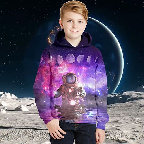 

Kids Boys Hoodie Galaxy Outdoor 3D Print Long Sleeve Pocket Active 3-13 Years Winter Purple