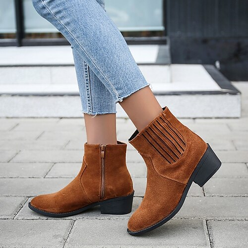 

Damen Stiefel Übergrössen Stiefeletten Stiefeletten Winter Blockabsatz Spitze Zehe Wildleder Reißverschluss Schwarz Braun