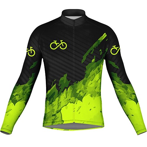 

21Grams Men's Cycling Jersey Long Sleeve Bike Top with 3 Rear Pockets Mountain Bike MTB Road Bike Cycling Breathable Quick Dry Moisture Wicking Reflective Strips Green Graffiti Polyester Spandex