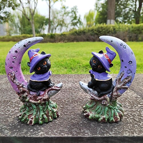 

Crescent Cat Sculpture Resin Crafts Ornaments Home Decoration Halloween Ornaments