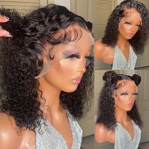 

Unprocessed Virgin Hair 13x4 Lace Front Wig Short Bob Brazilian Hair Curly Black Wig 130% 150% Density with Baby Hair Natural Hairline 100% Virgin Glueless Pre-Plucked For wigs for black women Short