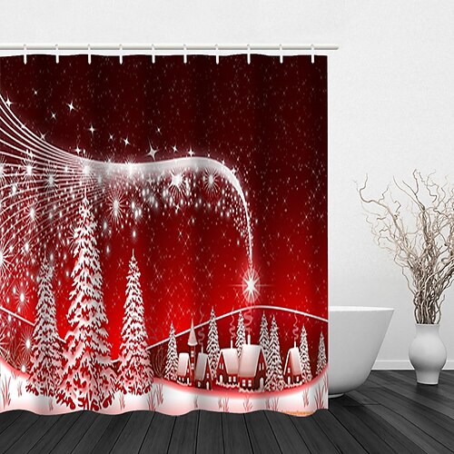

Christmas Decoration Christmas Tree Printed Shower Curtain With Hook Modern Polyester Machined Waterproof Bathroom 220917