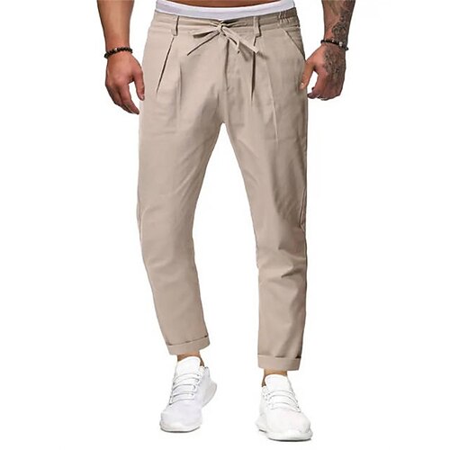 

Men's Trousers Casual Pants Pocket Drawstring Solid Colored Comfort Soft Daily Holiday Streetwear Stylish Classic Dark Khaki Micro-elastic / Spring