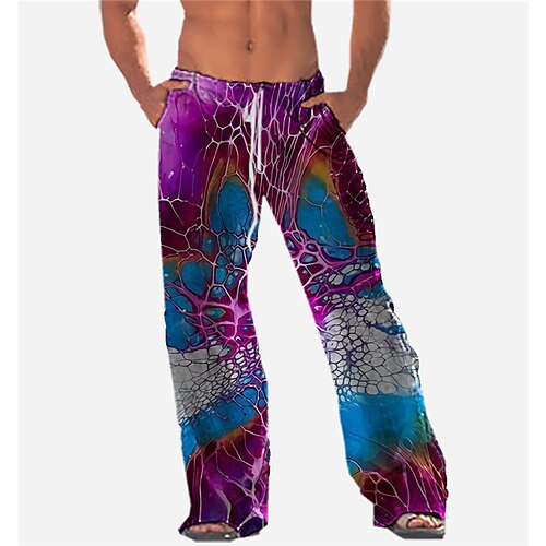 

Men's Trousers Beach Pants Drawstring Elastic Waist 3D Print Abstract Graphic Prints Comfort Breathable Casual Daily Holiday Streetwear Designer Purple