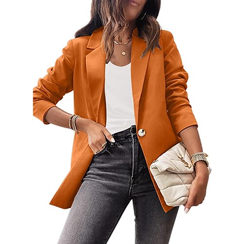 

Women's Blazer Warm Breathable Formal Office Office / Career Pocket Single Breasted Turndown OL Style Formal Solid Color Regular Fit Outerwear Long Sleeve Winter Fall Black Khaki Orange S M L XL XXL