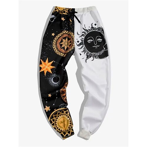 

Men's Joggers Trousers Beach Pants Drawstring Elastic Waist 3D Print Moon Sun Graphic Prints Comfort Breathable Sports Outdoor Casual Daily Streetwear Designer White / Black Black Micro-elastic