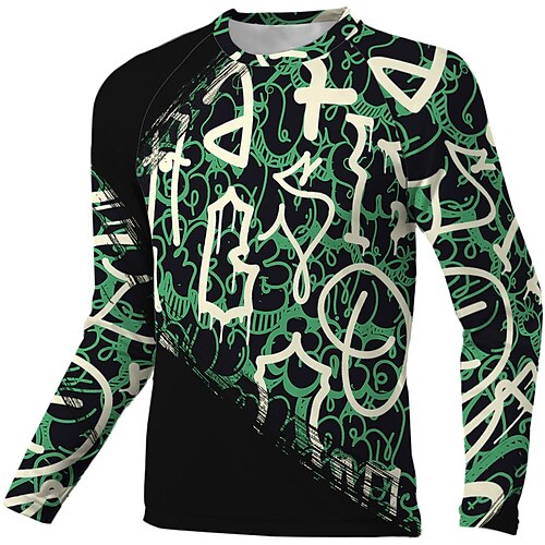 

Herre Alpin Jersey Langærmet Cykel Toppe med 3 baglommer Åndbart Blød Hurtigtørrende Bekvem Grøn Graffiti Polyester Sport Tøj