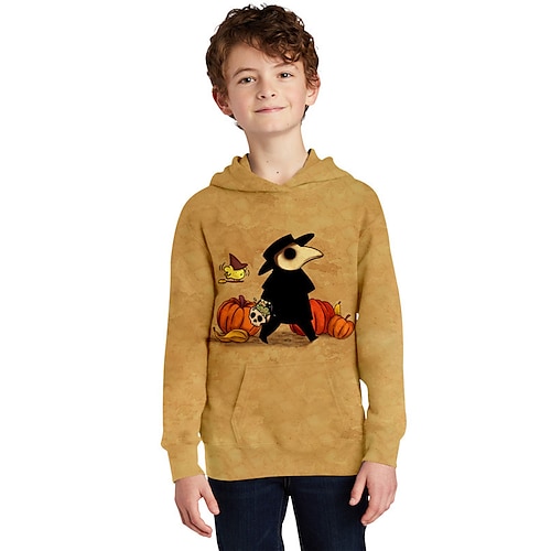 

Kids Boys Halloween Hoodie Pumpkin Outdoor 3D Print Long Sleeve Pocket Fashion 3-13 Years Winter Yellow Wine Brown