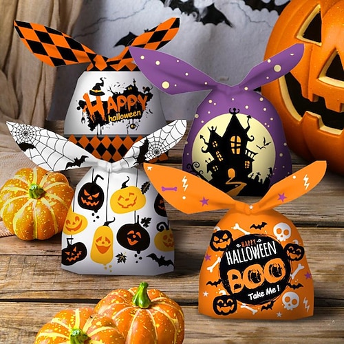 

Saco de embalagem de halloween orelhas de coelho saco de doces de abóbora saco de lanche saco de biscoito de cozimento saco de presente 50 brinquedos de atmosfera de halloween para crianças