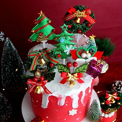 

10pc Merry Christmas Cake Topper Birthday Party Cake Insert Xmas Cakes Dessert Decor New Year Gifts Christmas Tree Cake Decoration