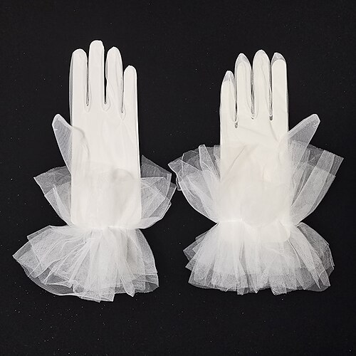 

Net Wrist Length Glove Multi Layer With Ruffles Wedding / Party Glove