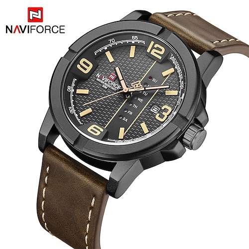

NAVIFORCE Men Wristwatch Sport Military Waterproof Man Watch Top Brand Luxury New Auto Date Week Leather Quartz Male Clock 9177