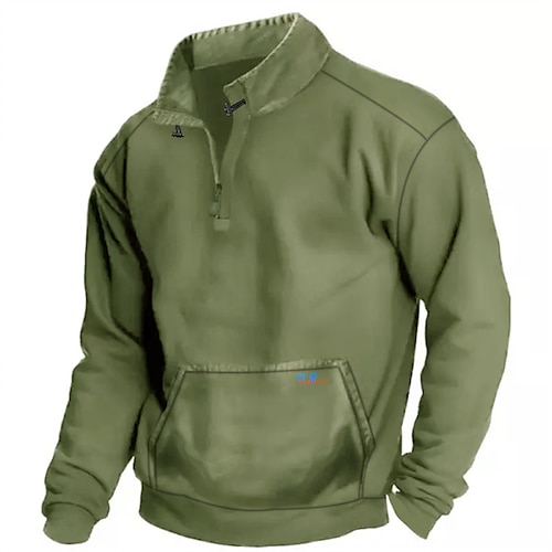 

Per uomo Maglione Felpa con cappuccio e cerniera a un quarto Verde militare Colletto Mao Tinta unica Tasca frontale Chiusura lampo quarto Per uscire Abbigliamento di strada Streetwear Informale