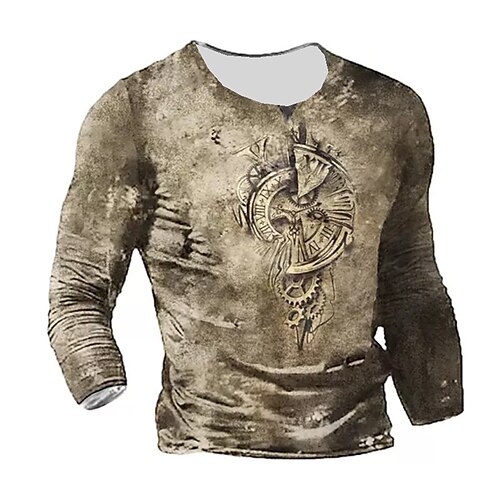 

Men's Unisex T shirt Tee Graphic Prints Machine Crew Neck Brown Long Sleeve 3D Print Outdoor Street Patchwork Print Tops Sports Designer Casual Big and Tall / Spring / Fall