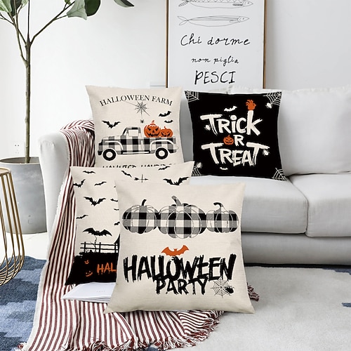 

Halloween Party Double Side Cushion Cover 4PC Soft Decorative Square Cushion Case Pillowcase for Bedroom Livingroom Sofa Couch Chair Superior Quality Machine Washable