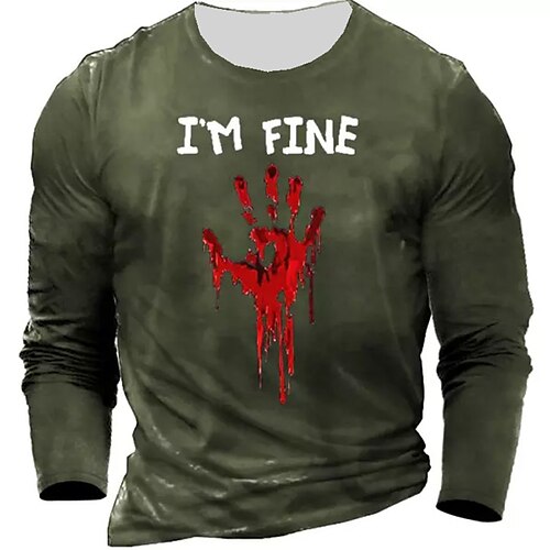 

Men's Unisex T shirt Tee Graphic Prints Hand Crew Neck Army Green Navy Blue Gray Black 3D Print Outdoor Street Long Sleeve Print Clothing Apparel Basic Sports Designer Casual