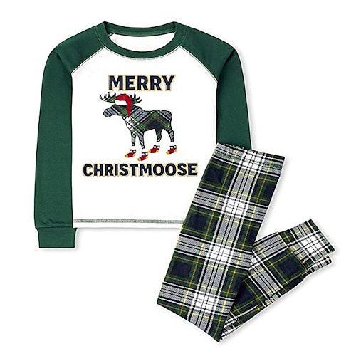 

2 Pieces Kids Boys Christmas T-shirt & Pants T-shirtSet Clothing Set Outfit Plaid Letter Long Sleeve Print Set Outdoor Fashion Cool Daily Winter Fall 3-12 Years Green Red White