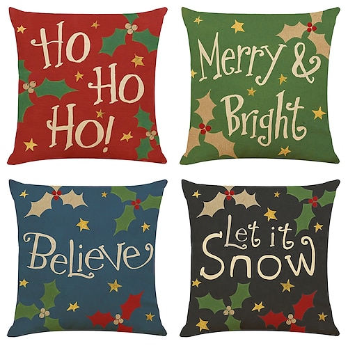 

Christmas Double Side Throw Pillow Cover 4PC Slogan Soft Decorative Square Cushion Pillowcase for Bedroom Livingroom Sofa Couch Chair Machine Washable