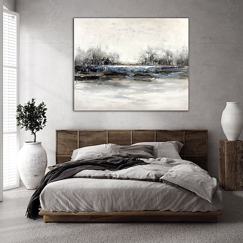 

Handmade Oil Painting Canvas Wall Art Decorative Abstract Knife Painting Landscape White For Home Decor Rolled Frameless Unstretched Painting