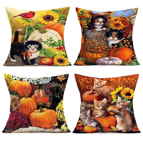 

Cat Flowers Double Side Cushion Cover 4PC Soft Decorative Square Throw Pillow Cover Cushion Case Pillowcase for Bedroom Livingroom Superior Quality Machine Washable Indoor Cushion for Sofa Couch Bed Chair