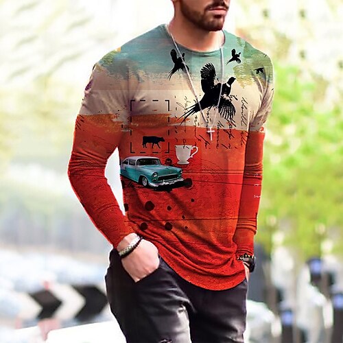 

Men's Unisex T shirt Tee Car Graphic Prints Crew Neck Red 3D Print Outdoor Street Long Sleeve Print Clothing Apparel Basic Sports Designer Casual