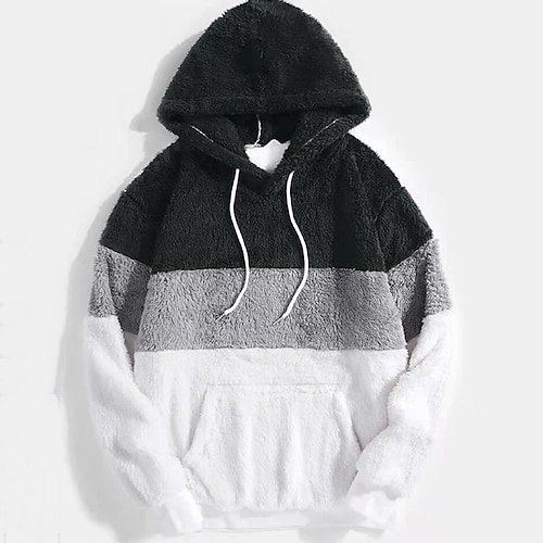 

Men's Fuzzy Sherpa Pullover Hoodie Sweatshirt White Hooded Color Block Sports & Outdoor Streetwear Casual Big and Tall Winter Fall Clothing Apparel Hoodies Sweatshirts Long Sleeve / Spring