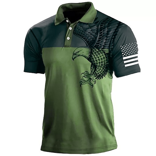 

Men's Collar Polo Shirt Golf Shirt Animal Eagle Turndown Green 3D Print Outdoor Street Short Sleeves Button-Down Print Clothing Apparel Fashion Designer Casual Breathable / Summer / Spring / Summer