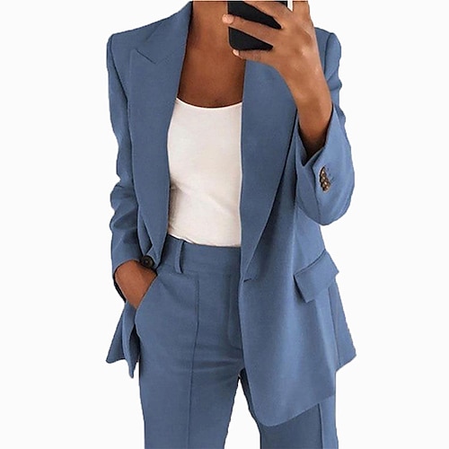 

Women's Blazer Casual Jacket Warm Breathable Outdoor Office Work Wear to work Pocket Single Breasted Turndown Contemporary OL Style Modern Solid Color Regular Fit Outerwear Long Sleeve Winter Fall