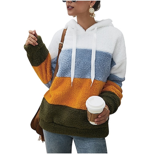 

Women's Pullover Hoodie Sweatshirt Color Block Print Daily Sports 3D Print Sherpa Fleece Hoodies Sweatshirts Pink Khaki