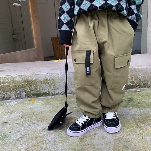 

Kids Boys Pants Solid Colored Streetwear Street Cotton 3-13 Years Fall Green Black Khaki