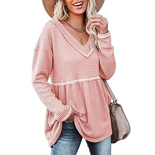 

Women's T shirt Tee Color Block Basic V Neck Standard Spring Pink Apricot