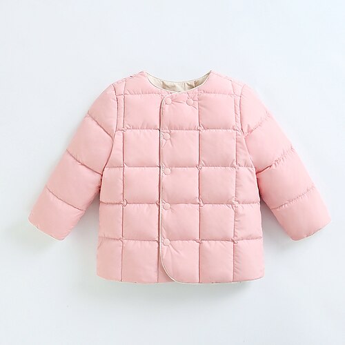 

Kids Unisex Down Coat Outerwear Plain Coat School Active Cute Green Pink Yellow Winter Fall 2-8 Years