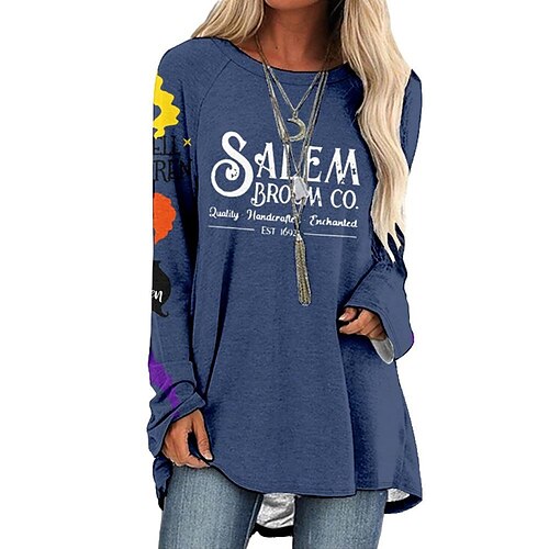 

Mulheres Vestido casual Vestido T shirt Vestido de turno Azul Manga Longa Letra Imprimir Inverno Outono Gola Redonda Roupa de inverno Vestido de outono Ajuste Largo 2022 2XS XS S M L XL 2XL 3XL 4XL