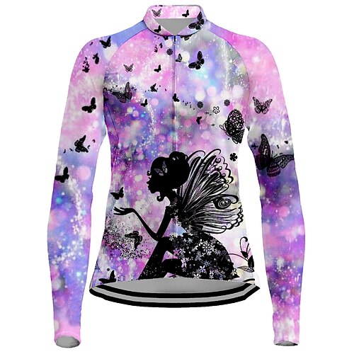 

21Grams Women's Cycling Jersey Long Sleeve Bike Top with 3 Rear Pockets Mountain Bike MTB Road Bike Cycling Breathable Quick Dry Moisture Wicking Reflective Strips Purple Butterfly Polyester Spandex