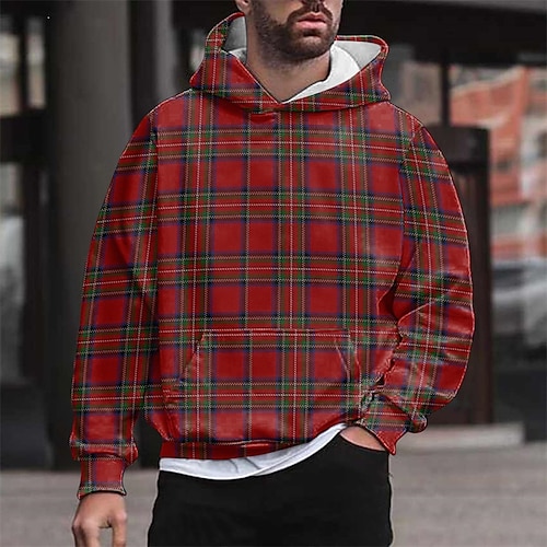 

Men's Unisex Pullover Hoodie Sweatshirt Red Hooded Plaid Graphic Prints Print Daily Sports 3D Print Streetwear Designer Casual Spring & Fall Clothing Apparel Hoodies Sweatshirts Long Sleeve