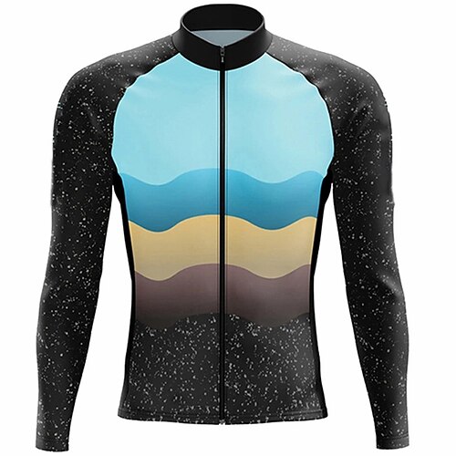 

21Grams Men's Cycling Jersey Long Sleeve Bike Jersey Top with 3 Rear Pockets Mountain Bike MTB Road Bike Cycling Breathable Quick Dry Moisture Wicking Reflective Strips Khaki Blue Black Spandex Sports
