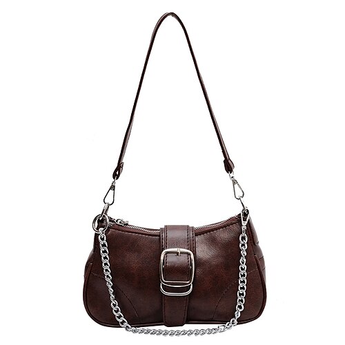 

Women's Leather Bag Shoulder Bag PU Leather Chain Solid Color Daily Going out Black Brown Coffee