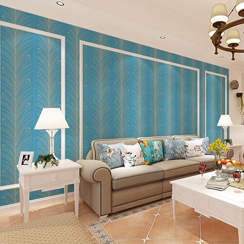 

Custom Wallpaper Looping Peacock Feather Figure Vinylal Material Self adhesive Mural Wall Cloth Room Wallcovering