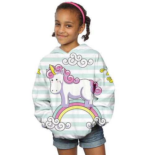 

Kids Girls' Hoodie Cartoon Outdoor 3D Print Long Sleeve Pocket Fashion 3-13 Years Winter Green