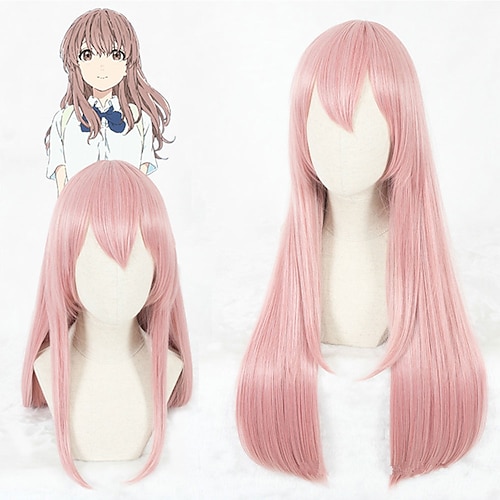 

A Silent Voice Nishimiya Shouko The Shape of Voice Koe No Katachi Pink Long Straight Synthetic Hair Cosplay Wig