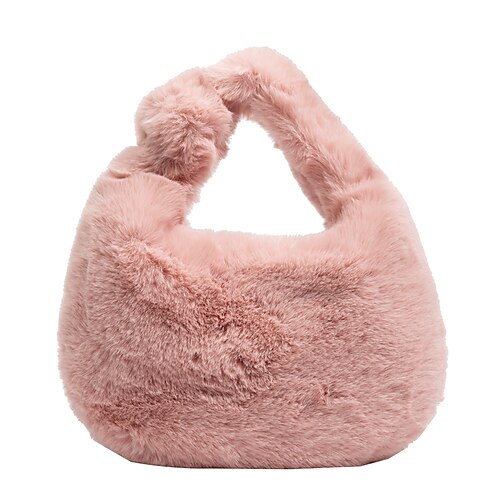 

Women's Fluffy Bag Plush Bag Top Handle Bag Polyester Zipper Solid Color Party / Evening Daily Black Grey White Gray Pink