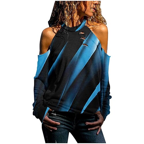 

Women's Blouse Shirt Green Blue Dark Gray Floral Heart Cut Out Print Long Sleeve Daily Weekend Streetwear Casual Round Neck Regular Floral S / 3D Print