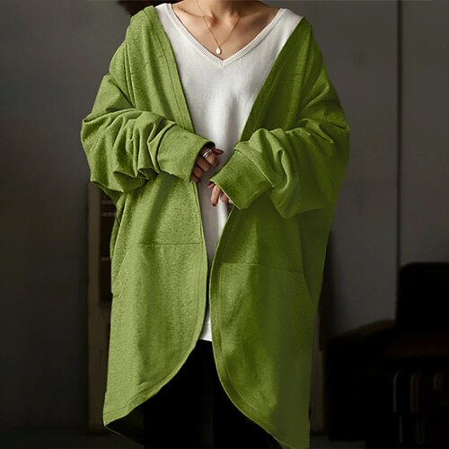 

Women's Casual Jacket Warm Breathable Outdoor Casual Daily Wear Going out Pocket Cardigan Collarless Active Casual Solid Color Regular Fit Outerwear Long Sleeve Winter Fall Green Black Coffee S M L
