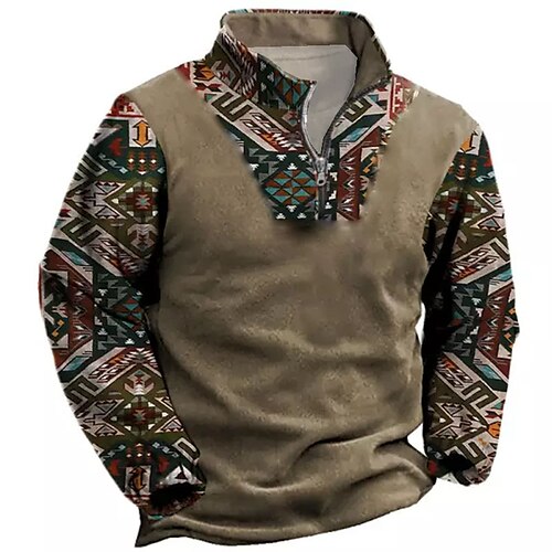 

Men's Unisex Zip Up Sweatshirt Pullover Brown Half Zip Color Block Graphic Prints Zipper Print Daily Sports 3D Print Designer Casual Big and Tall Spring & Fall Clothing Apparel Hoodies Sweatshirts