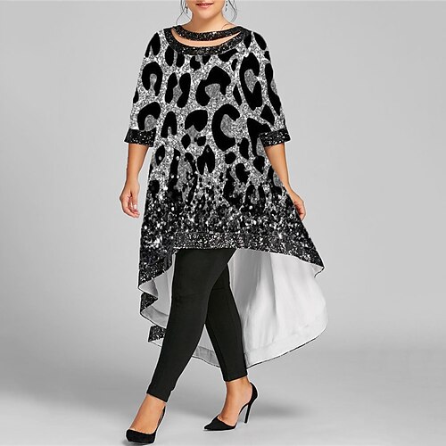 

Women's Plus Size Casual Dress Leopard Boat Neck Half Sleeve Fall Winter Casual Maxi long Dress Vacation Going out Dress / 3D Print